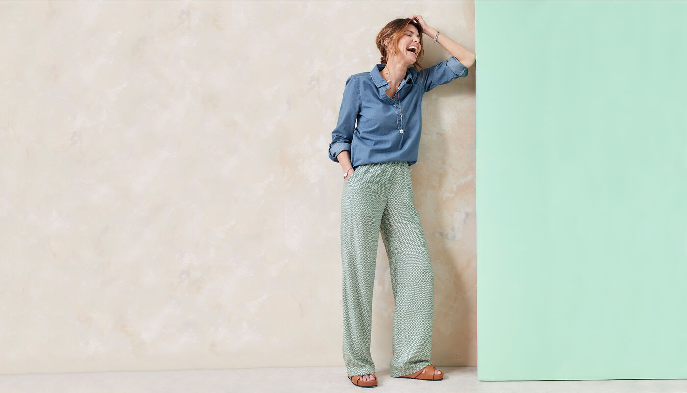 Wide Leg Trousers With Denim