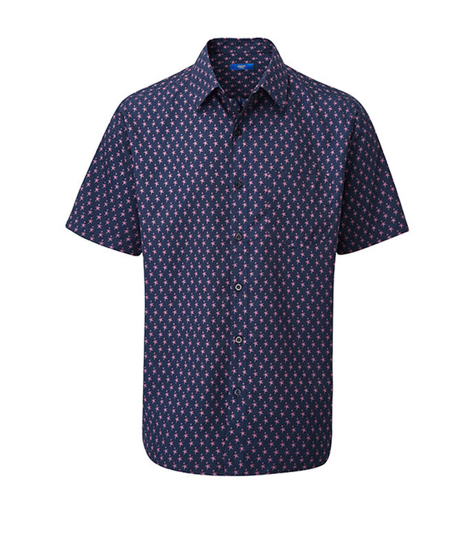 Stillshot image of the Cotton Traders short sleeve soft shirt with goose print pattern