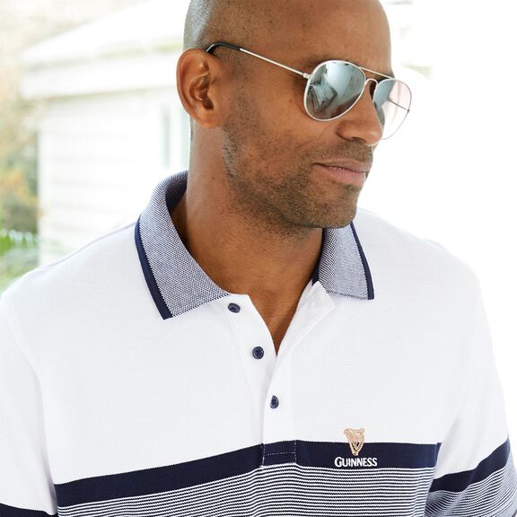 Guinness® Short Sleeve Birdseye Stripe Polo Shirt | By Cotton Traders