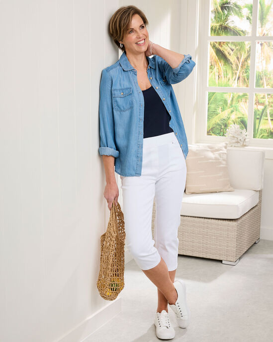 Premium Pull-On Rib Waist Crop Twill Jeans