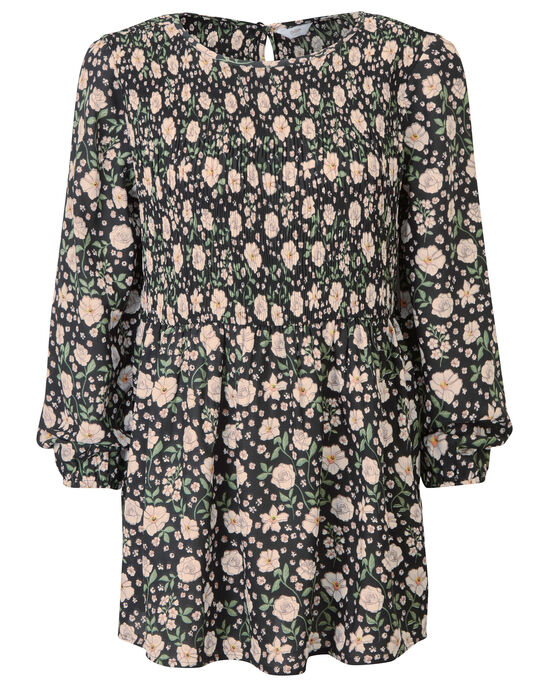 Printed Eclectic Pleated Tunic Top