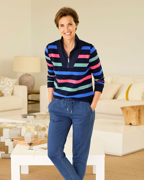 Stripe Zip-Neck Sweatshirt