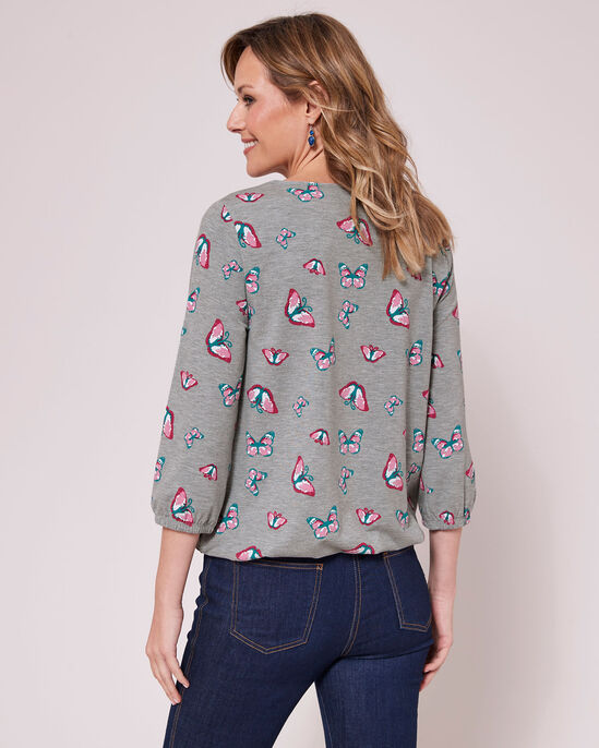 Bubble Hem ¾ Sleeve Print Jersey Top