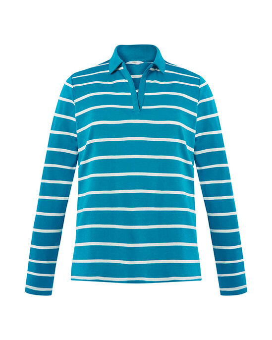 Wrinkle Free Long Sleeve Stripe Jersey Polo Top