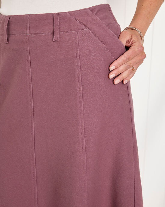 Jersey Denim Pull-On Midi Skirt