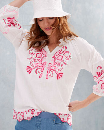 Embroidered ¾ Sleeve Top