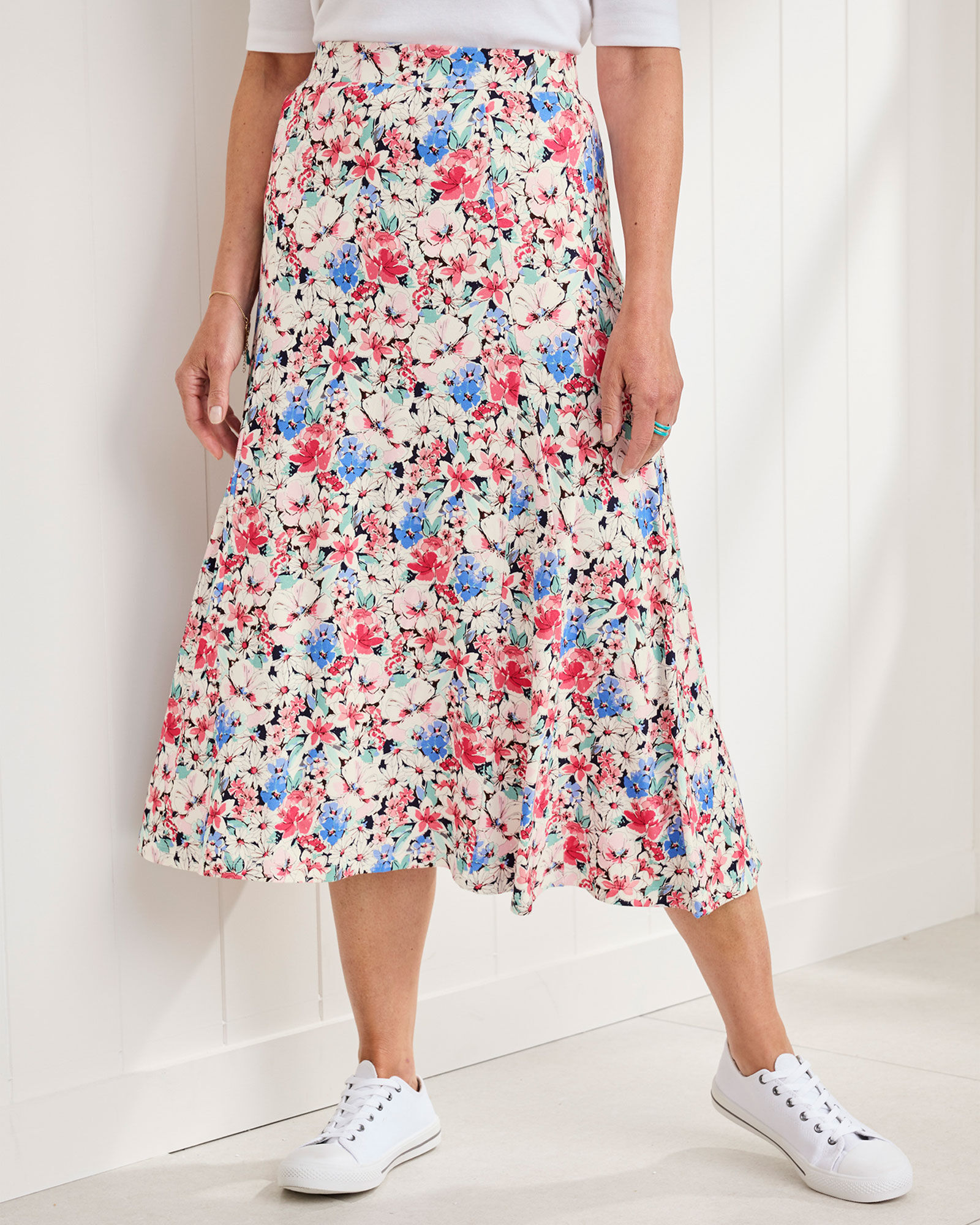 Pull-On Jersey Midi Skirt