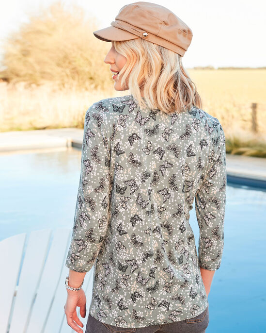 Into-Nature ¾ Sleeve Printed  Jersey Top