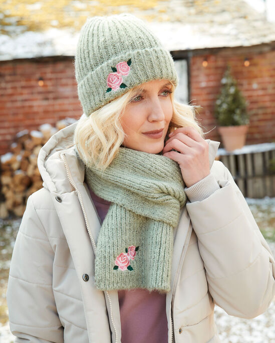Flower Embroidery Hat and Scarf Set