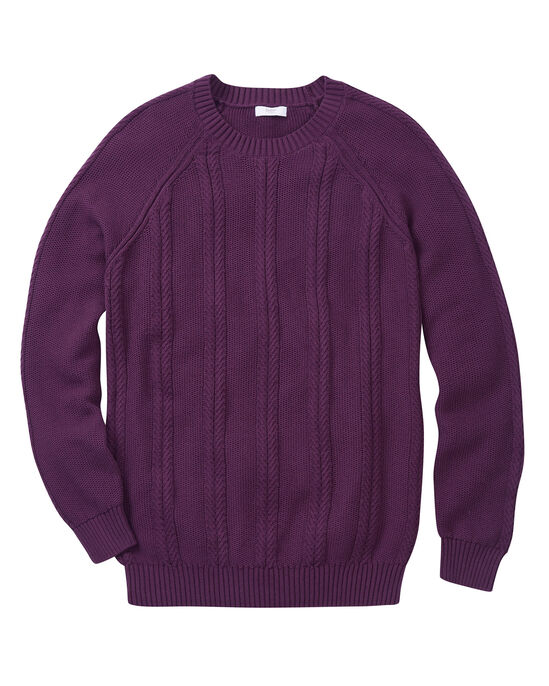 Cotton Textured Cable Knit Crew Neck Jumper