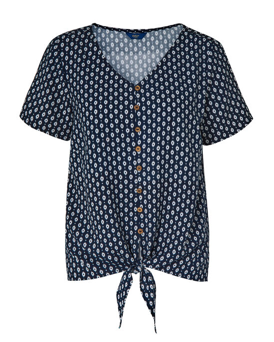 Print Tie-Front Blouse