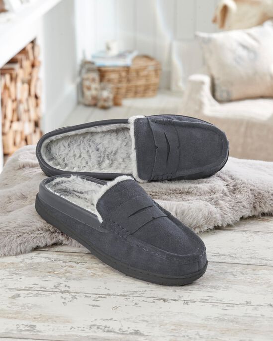 Suede Fur-Lined Mule Moccasin Slippers