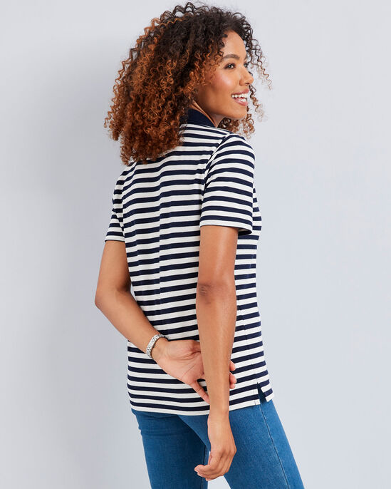 In-Line Short Sleeve Piqué Jersey Stripe Polo Top
