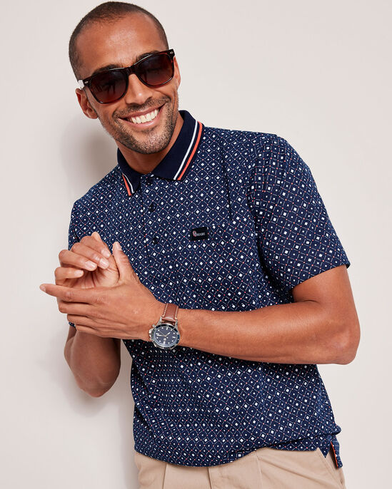Short Sleeve Geo Print Polo Shirt