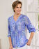 3/4 Sleeve V-Neck Printed Crinkle Top