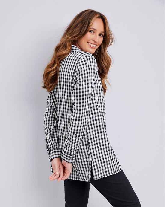 Easy Seersucker Printed Long Sleeve Tunic Shirt