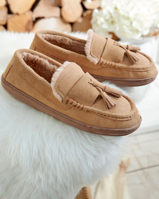 Suede Faux Fur-Lined Moccasin Slippers