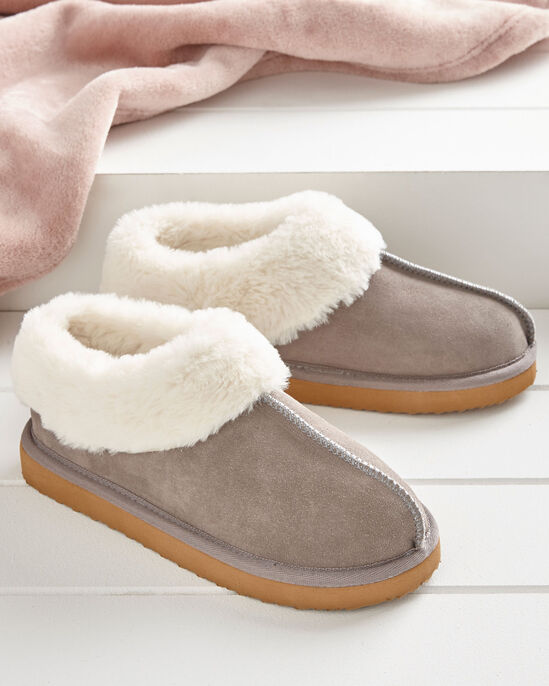 Suede Plush Lined Bootie Slippers at Cotton Traders