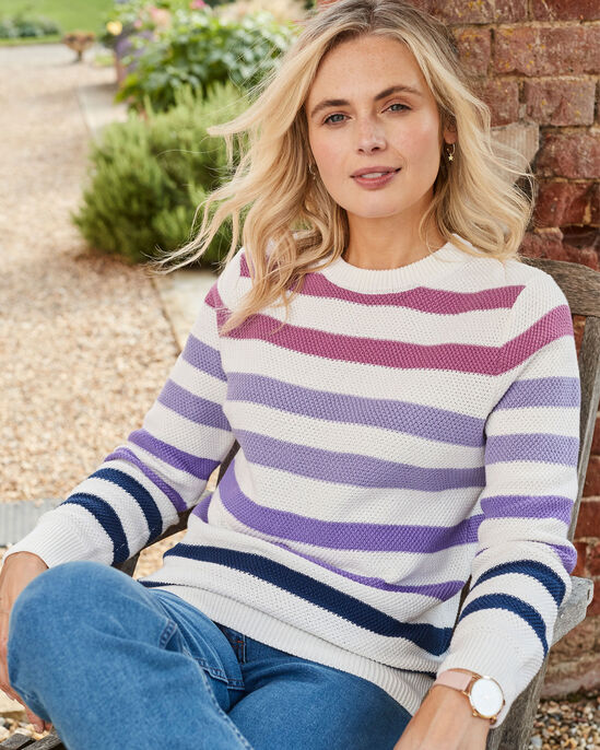 Textured Cotton Stripe Crew Neck Jumper