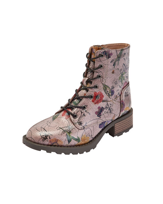 Floral Lace-Up Boots