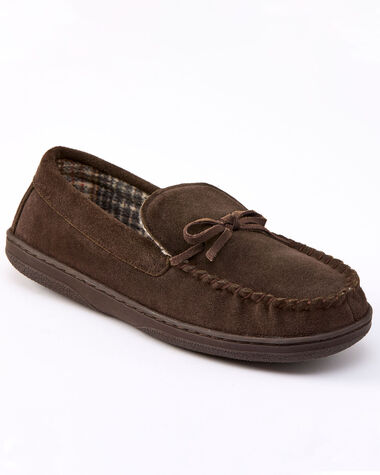 Suede Check-Lined Moccasin Slippers