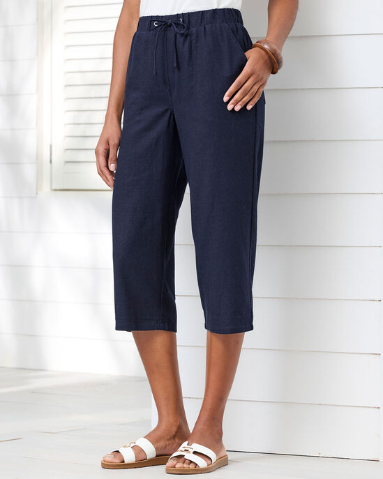 Linen-Blend Relaxed Fit Crop Trousers