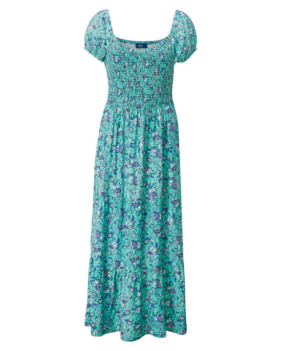 Shirred Woven Print Maxi Dress
