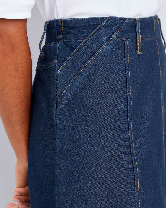 Jersey Denim Pull-On Midi Skirt