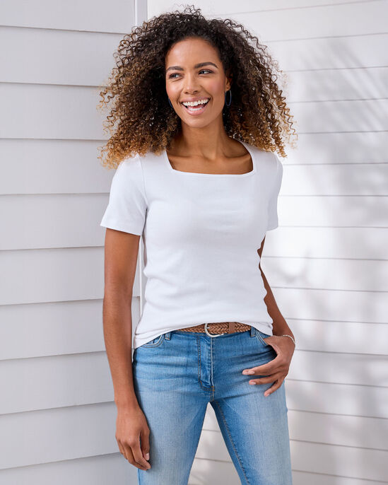 Wrinkle Free Short Sleeve Square Neck Top