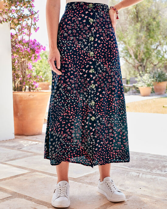 Printed Button Maxi Skirt