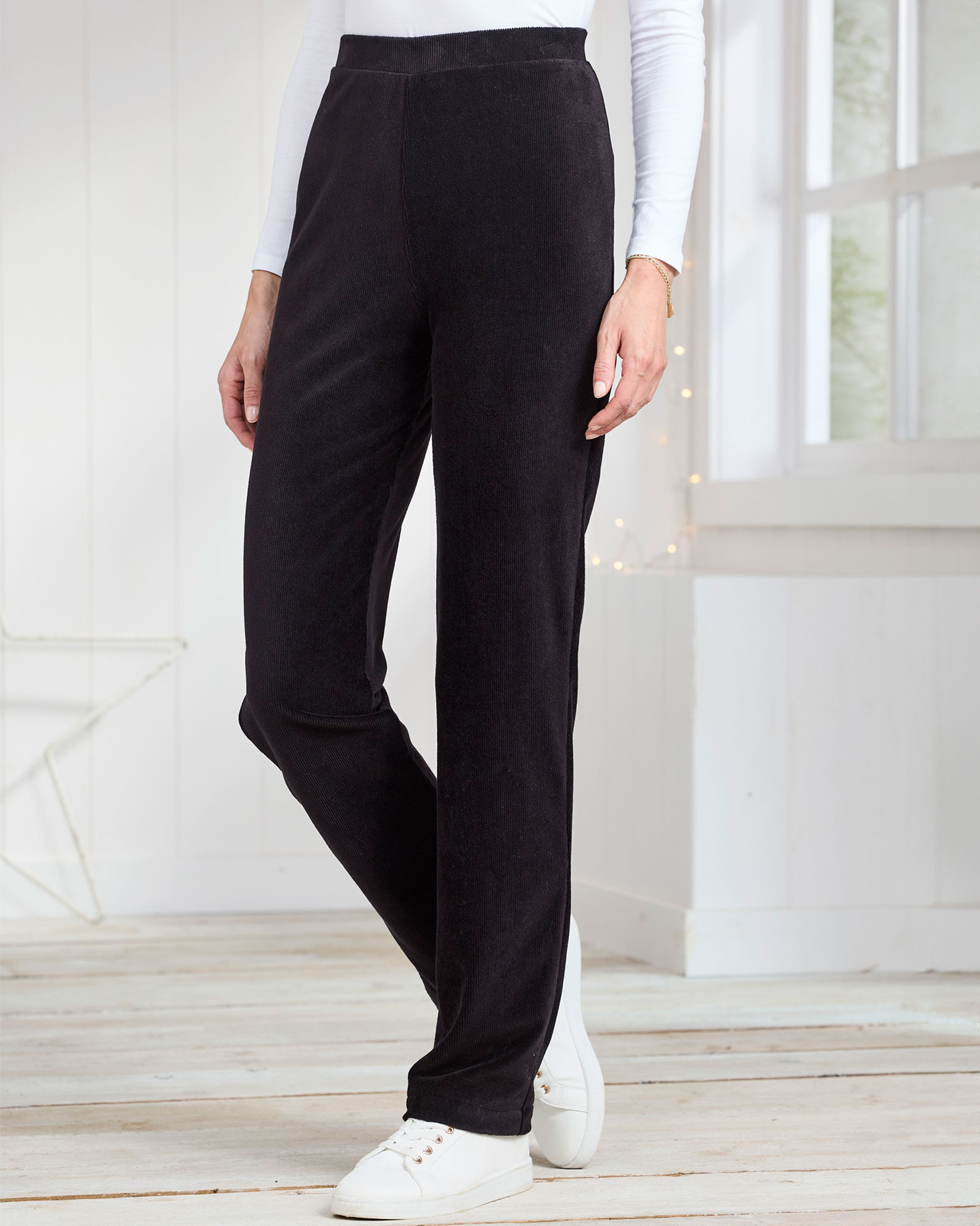 Slim leg pull on trousers hot sale