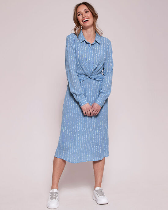 Twist Waist Print Midi Shirt Dress