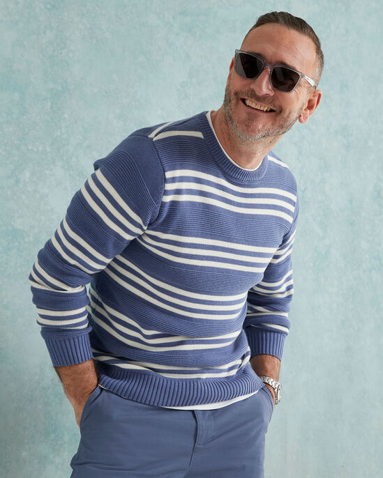 Textured Cotton Stripe Crew Neck Jumper