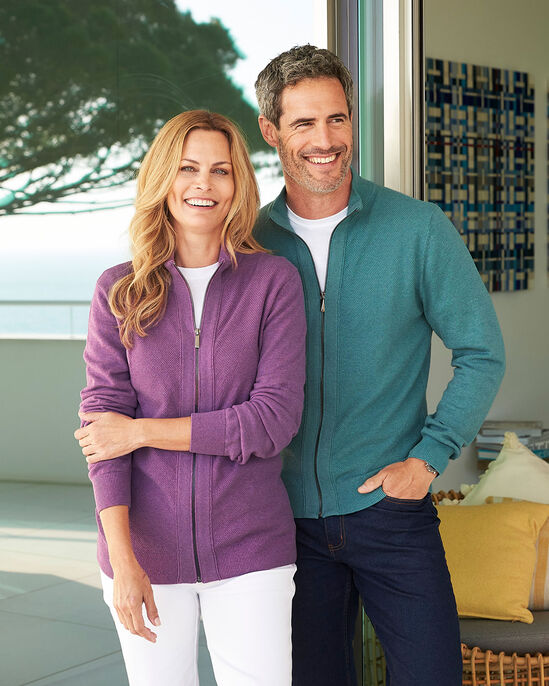 Textured Knit Zip-Through Cardigan