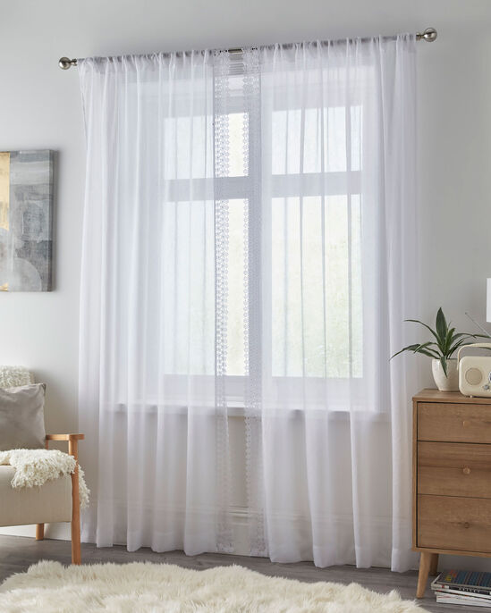 Pair Macramé Trim Voile Curtains with Tiebacks