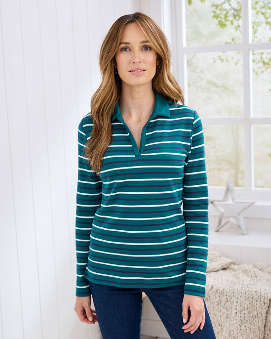 Cosy-Up Long Sleeve Stripe Polo Shirt