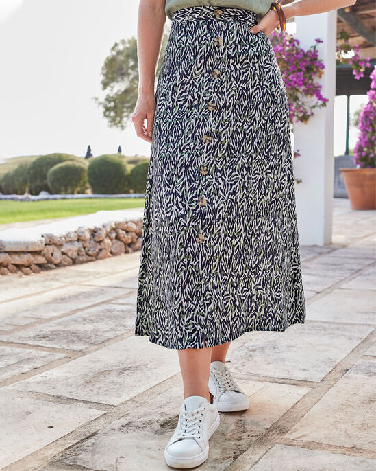 Printed Button Maxi Skirt