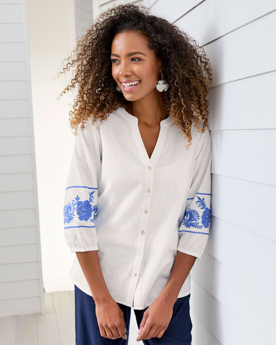 Cotton-Linen Embroidered Blouse