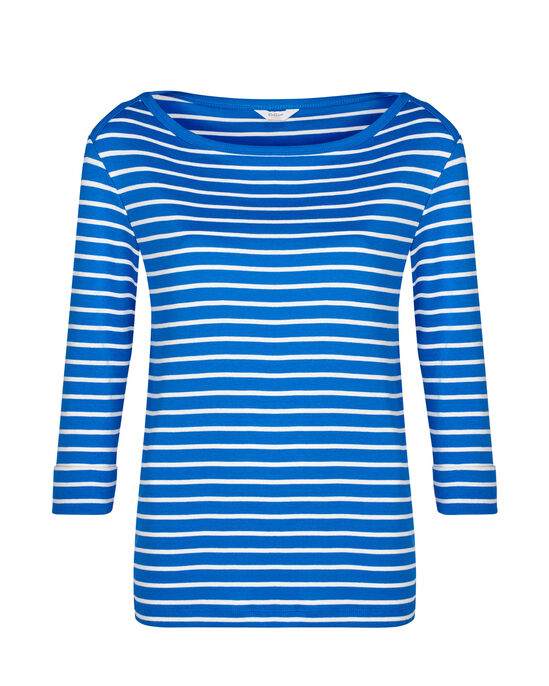 Wrinkle Free ¾ Sleeve Boat Neck Stripe Jersey Top