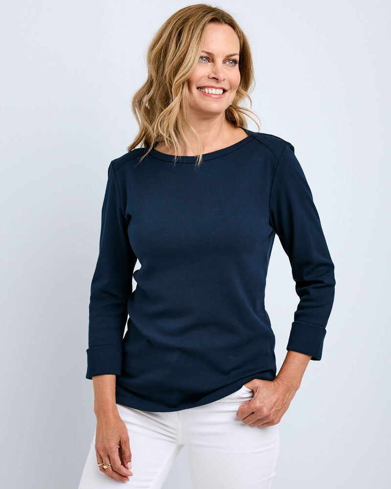 Wrinkle Free ¾ Sleeve Boat Neck Jersey Top at Cotton Traders