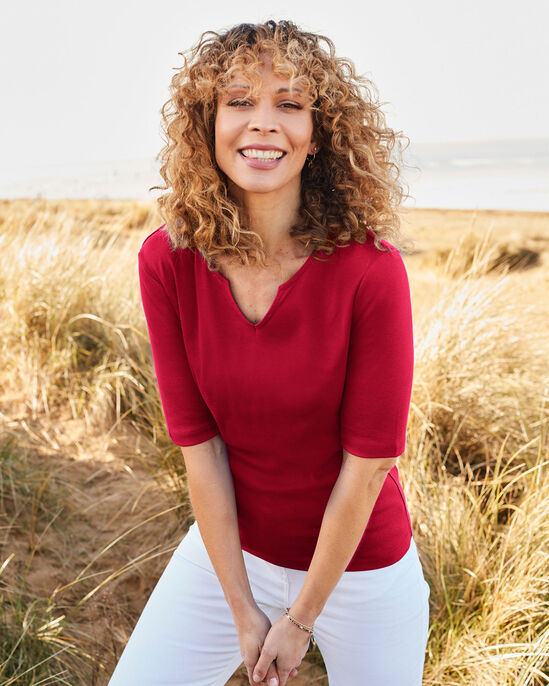 Wrinkle Free ½ Sleeve Notch Neck Jersey Top