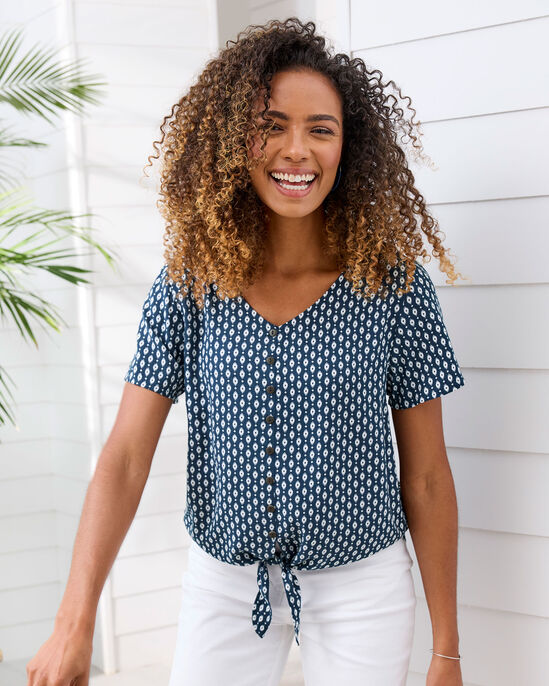 Print Tie Front Blouse