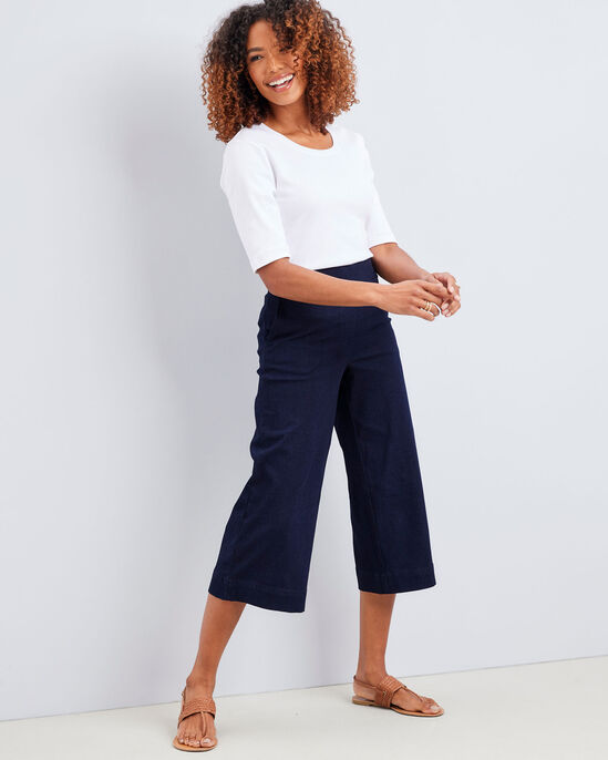 Riley Ribbed Waist Pull-On Crop Trousers