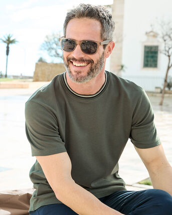 Pure Cotton Crew Neck Tipped T-Shirt