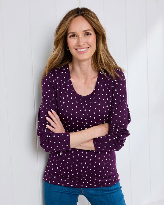 Wrinkle Free Long Sleeve Spot Jersey Top