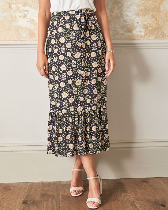 Ruffle Front Floral Print Skirt