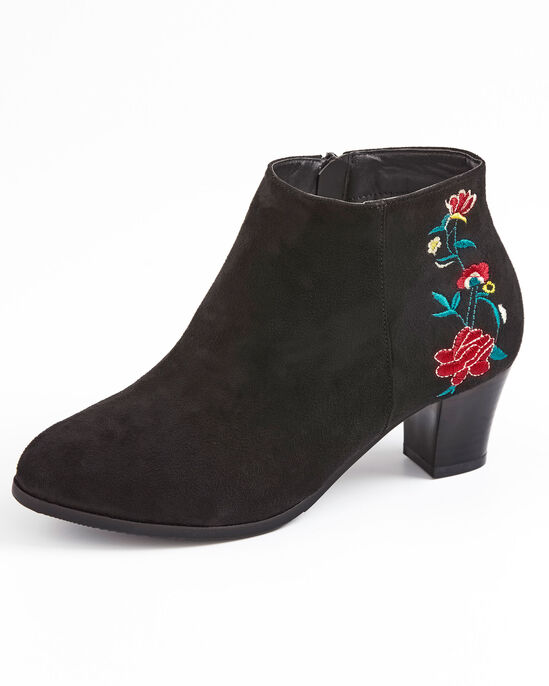 Embroidered Heel Ankle Boots