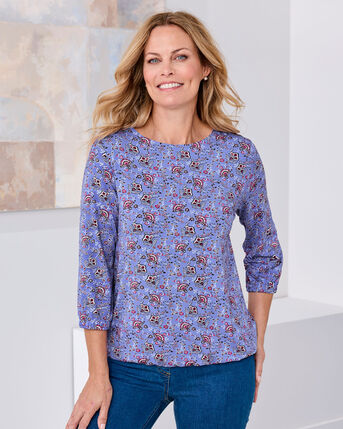 Bubble Hem ¾ Sleeve Printed Top