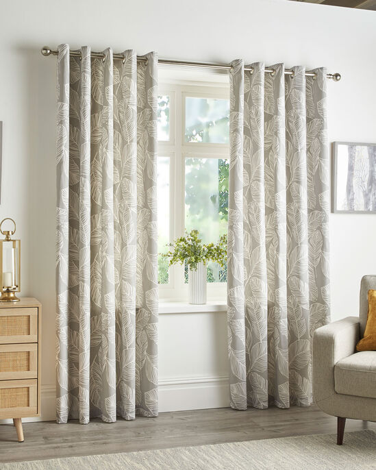 Large Leaf Print Eyelet Curtains