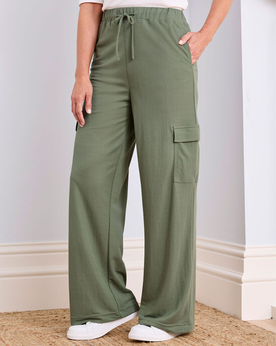 Pull-On Cargo Wide-Leg Trousers